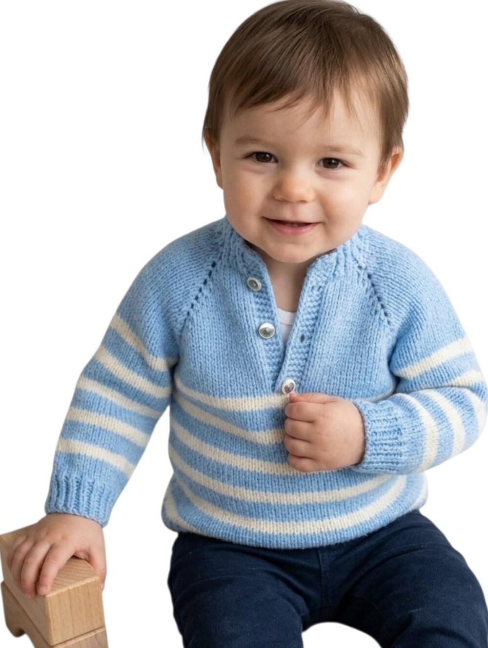 Handmade Knit Striped Toddler Pullover Sweater Light Blue 12-18 Months NWOT